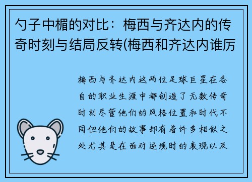 勺子中楣的对比：梅西与齐达内的传奇时刻与结局反转(梅西和齐达内谁厉害)