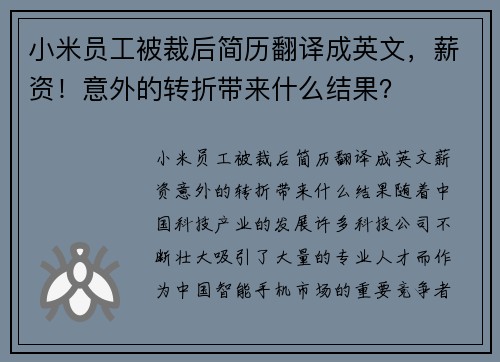 小米员工被裁后简历翻译成英文，薪资！意外的转折带来什么结果？